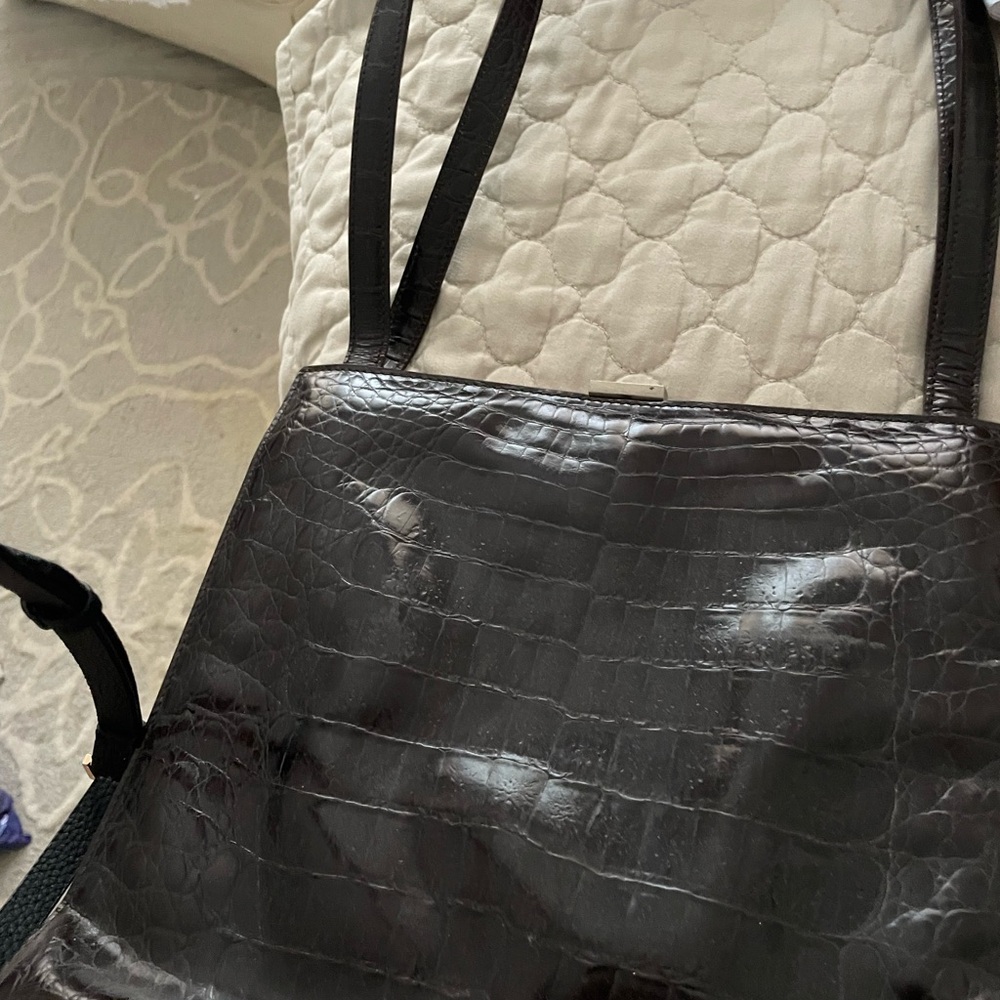 Celine Dark Crocodile-Embossed Shoulder Bag